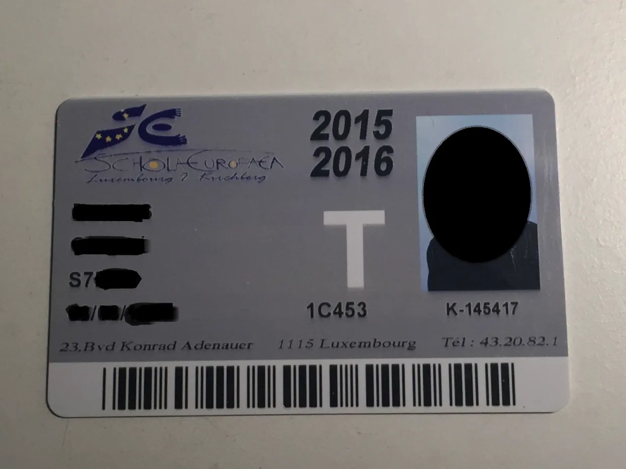 European School of Luxembourg 1 (ESL) student Identity Card
