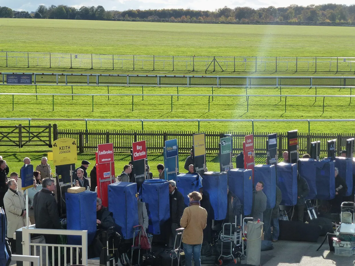 Behind the bookmakers boards - Rowley Mile Racecourse, Newmarket - geograph.org.uk - 3210977